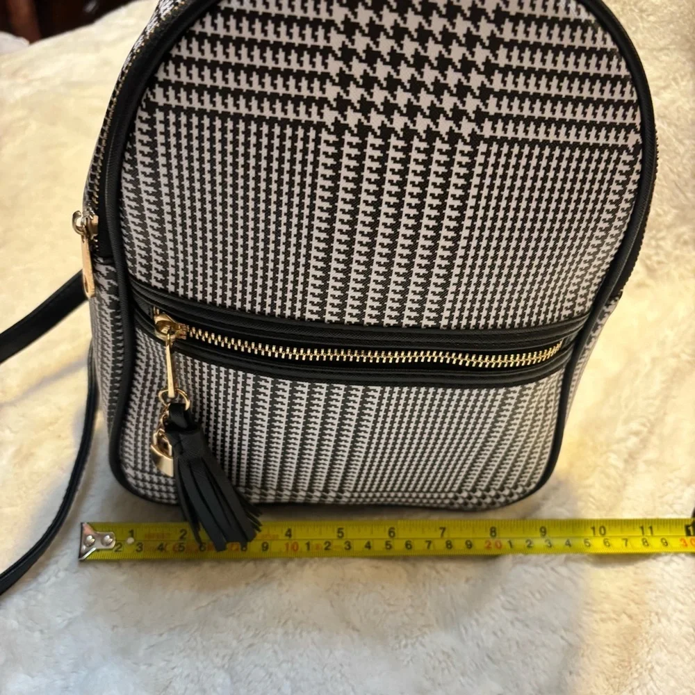 NEW Icing Mini Backpack Black White Houndstooth Vegan Leather Gold Hardware